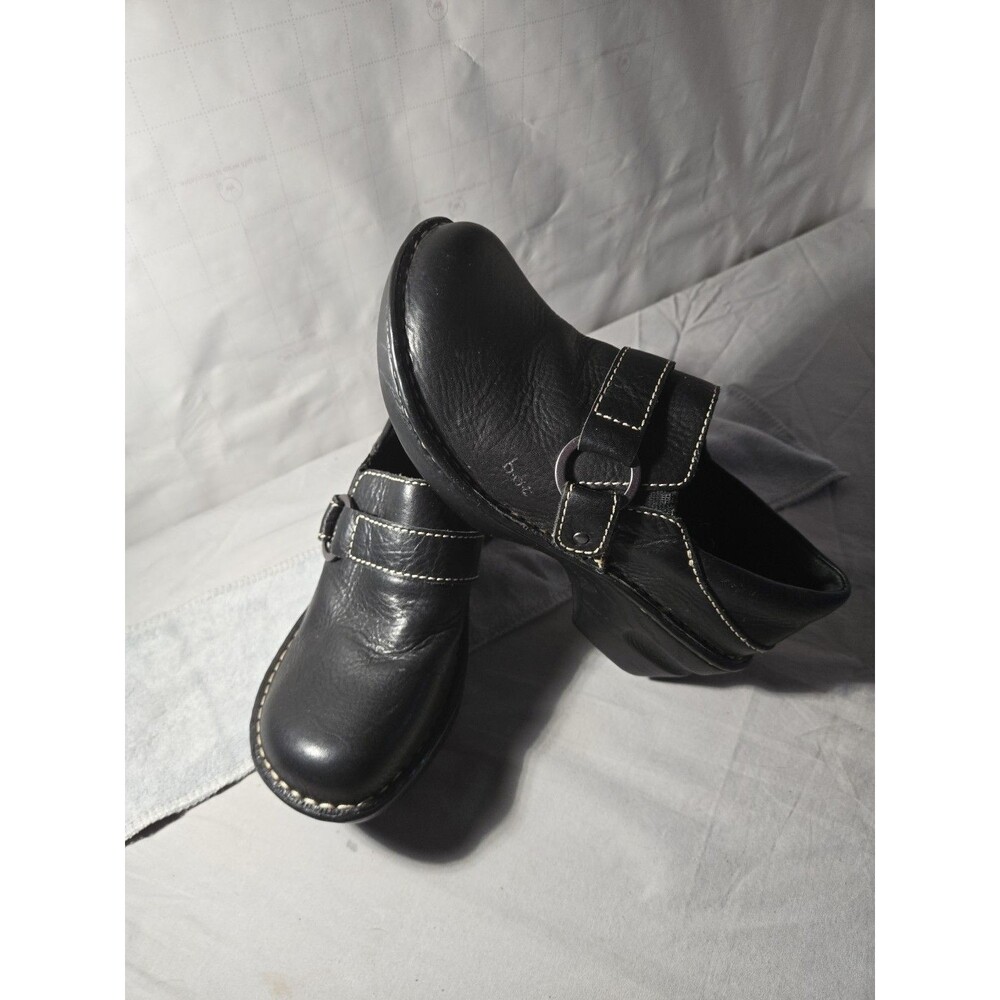 B O C Black Leather Clogs Women's Size 6